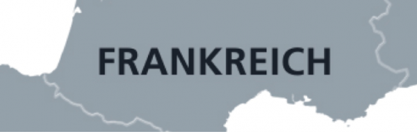 Ein Ausschnitt der Landkarte von Frankreich mit dem Wort Frankreich