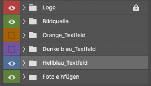 Eine Abbildung der Ebenen in der Photoshop-Datei für die Templates