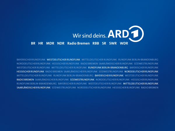 Ein Pixlip Go Lightbox-Mockup mit ARD-Logo und Typografie auf blauem Hintergrund