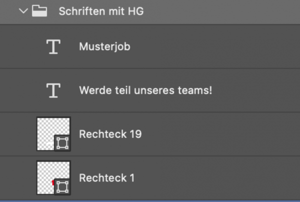 Eine Ansicht zum Ordner „Schriften mit HG“ in der Photoshop-Datei des Templates